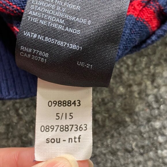 Tommy Hilfiger Sweater Mens M Navy Red Stripes V-Neck Pullover Cotton Preppy - Picture 5 of 10